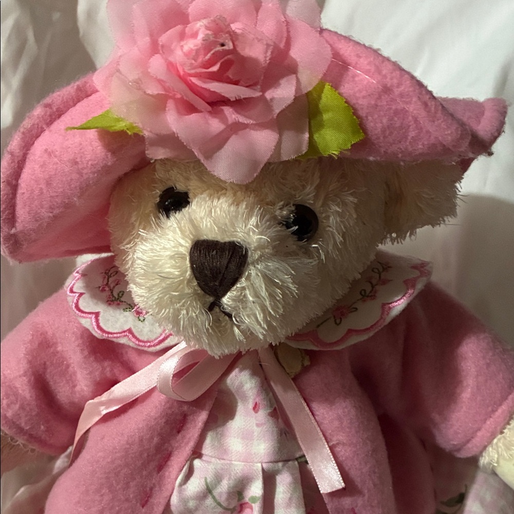 Pink Floral Teddy Bear with Hat. Ventige